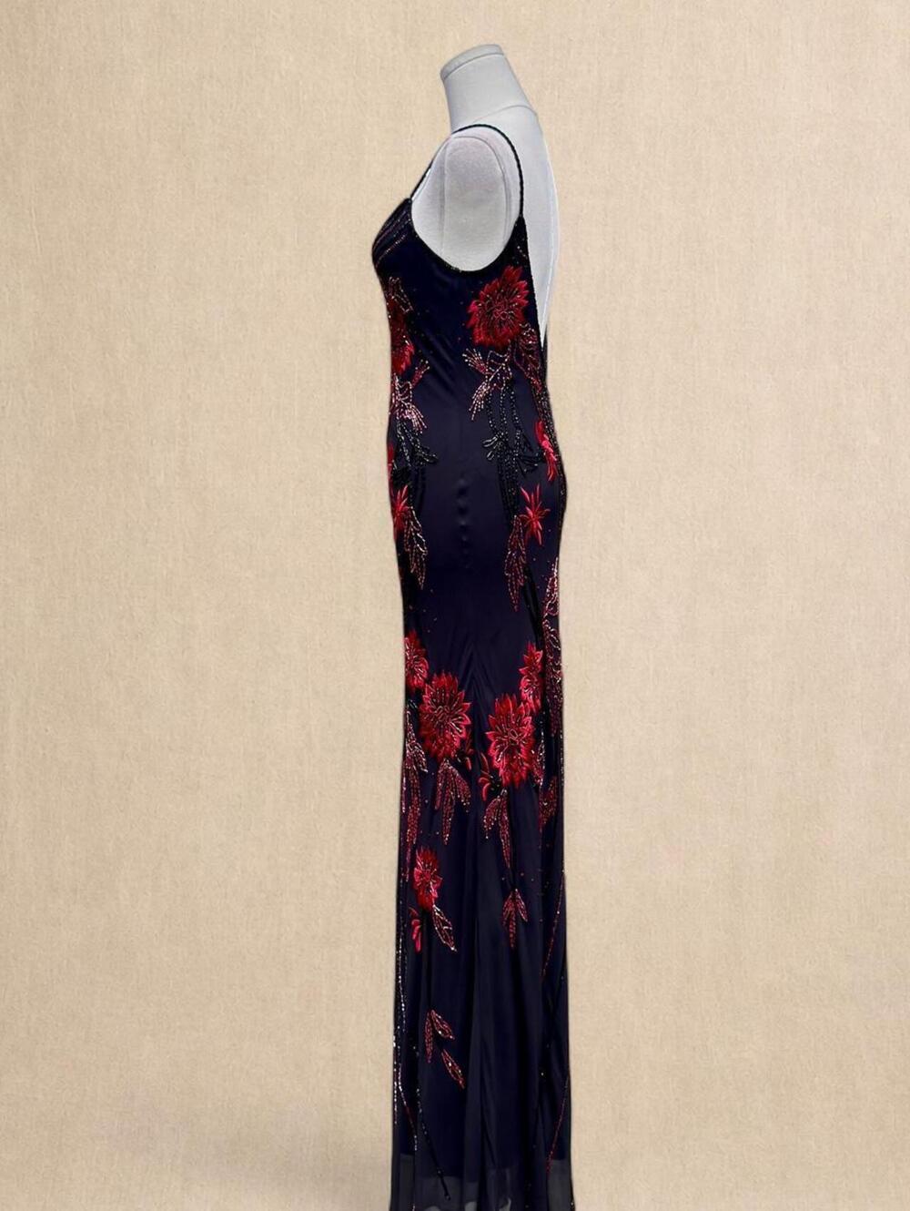 Vintage Cache black and red floral silk beaded maxi dress - Picture 4 of 8